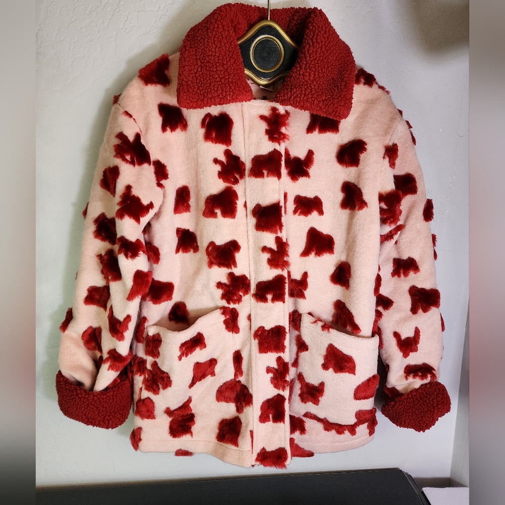 Glamorous Pink and Red Abstract‎ Faux Fur Accent Coat Full Zip Size XS